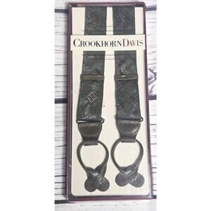 Vintage Crookhorn Davis Patterned Braces Suspenders: Leather Ends Brass Fittings